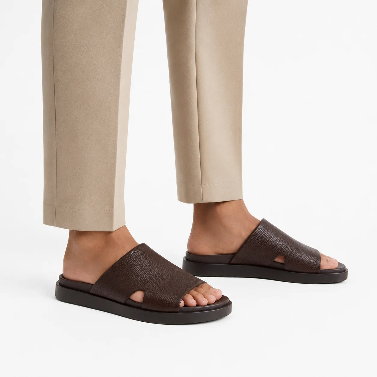Sandale Cuir Grainé Slide