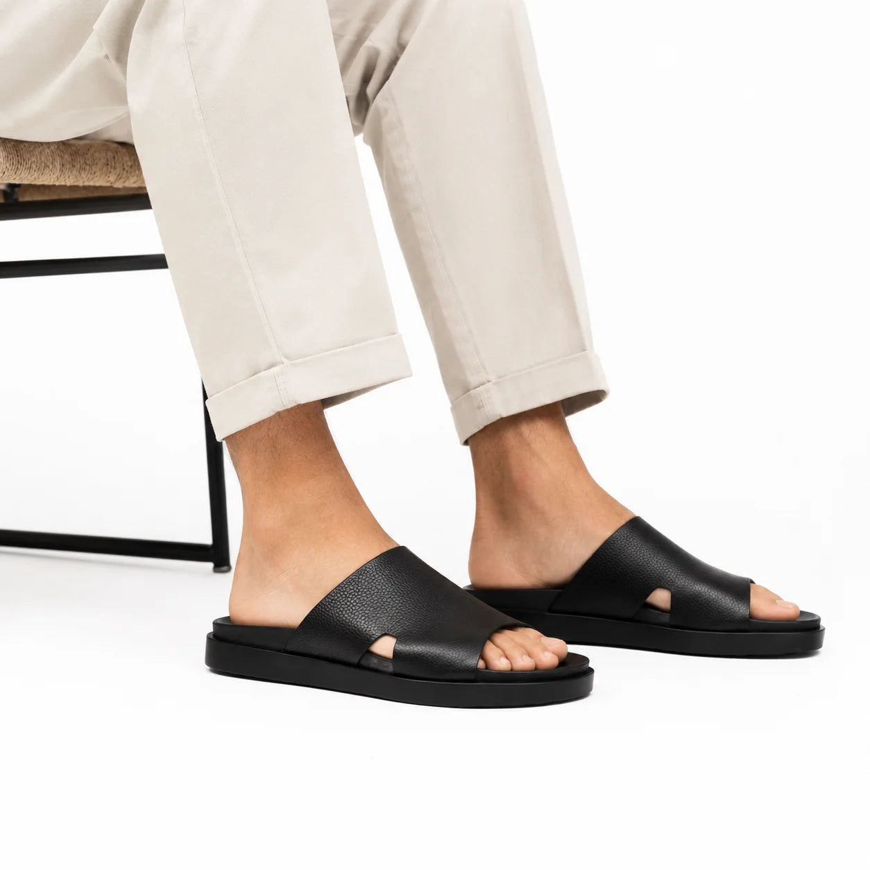 Sandale Cuir Grainé Slide