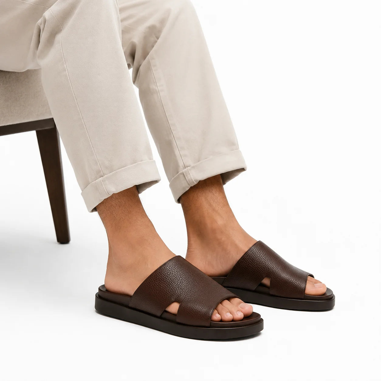 Sandale Cuir Grainé Slide