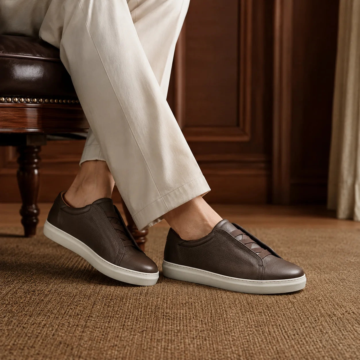 Sneaker Cuir Sans Lacets